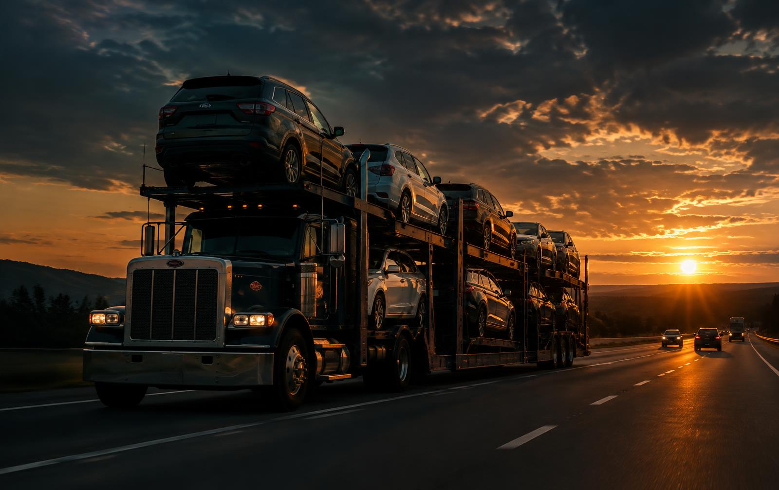 Car carrier on a highway